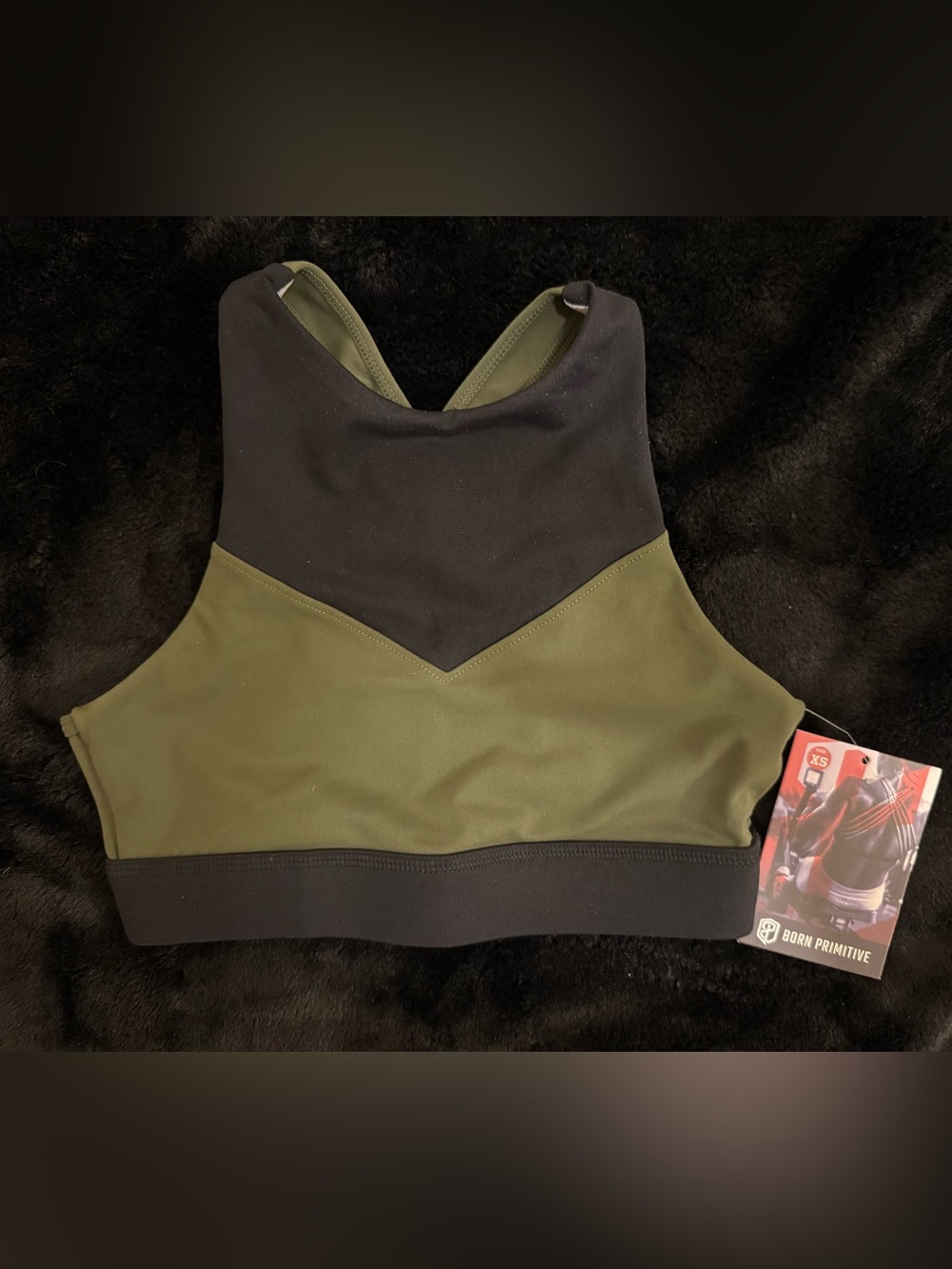 Born Primitive Olive Green and Black Colorblock Sports Bra